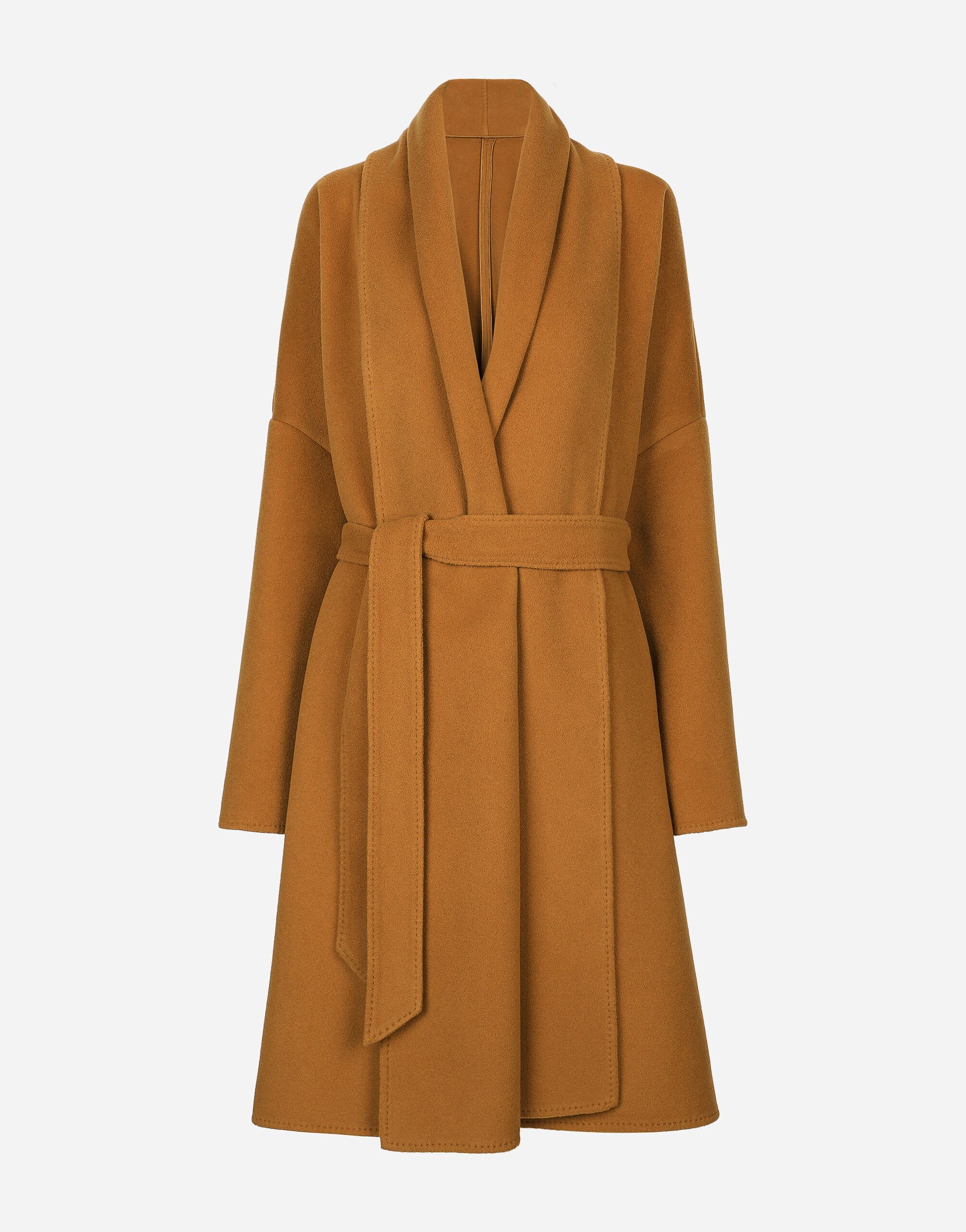 Belted oversize cashmere wool coat in Yellow for Dolce Gabbana US