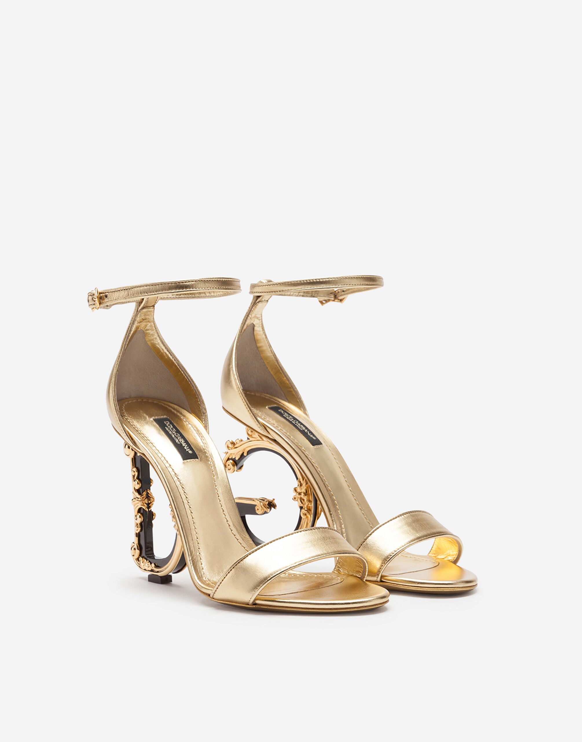 Nappa mordore sandals with baroque DG heel in Gold for
