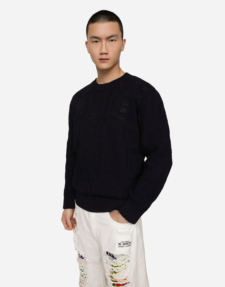 Dolce&Gabbana Cotton jacquard sweater with all-over jacquard DG Blue GXQ47TJBCAD