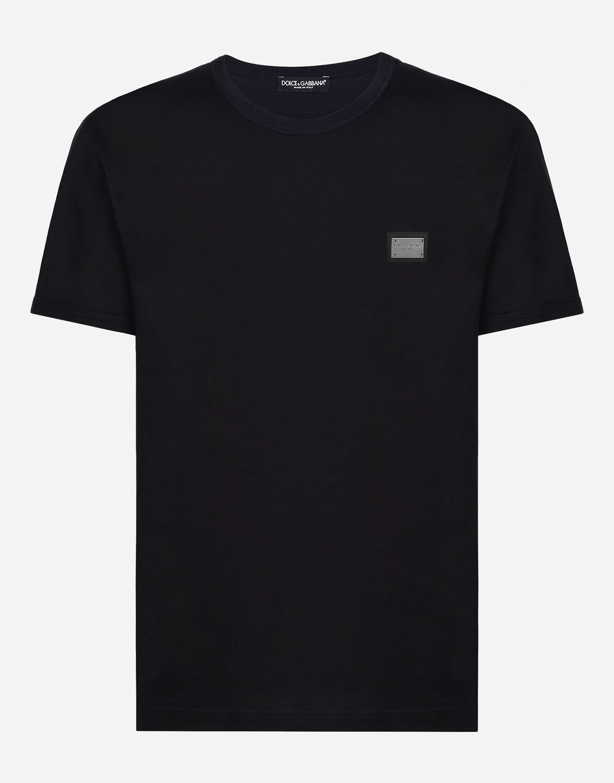 Dolce & Gabbana Cotton T-shirt with branded tag Black F9O24ZFU7DU