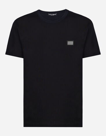 Dolce&Gabbana Cotton T-shirt with branded tag Black G8PV0TG7F2I