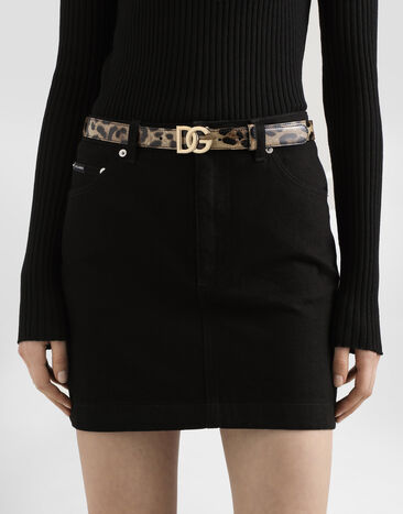 Dolce & Gabbana  Leopard-print glossy calfskin belt with DG logo Animal Print BE1447AM568