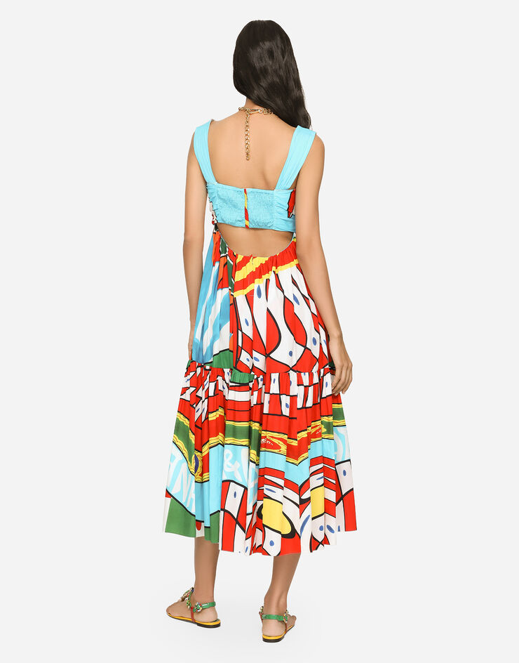 Dolce&Gabbana Carretto-print poplin calf-length dress Azure F6ABXTFI5G3