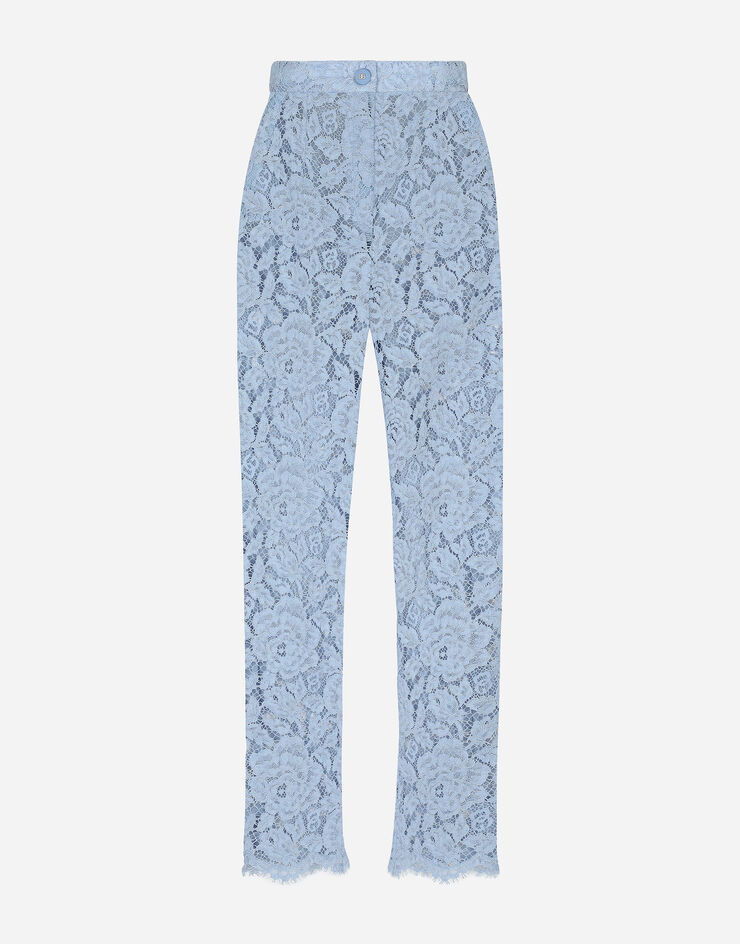 Dolce & Gabbana Pantaloni sartoriali in pizzo cordonetto floreale logato DG Azzurro FTAM2THLM7L
