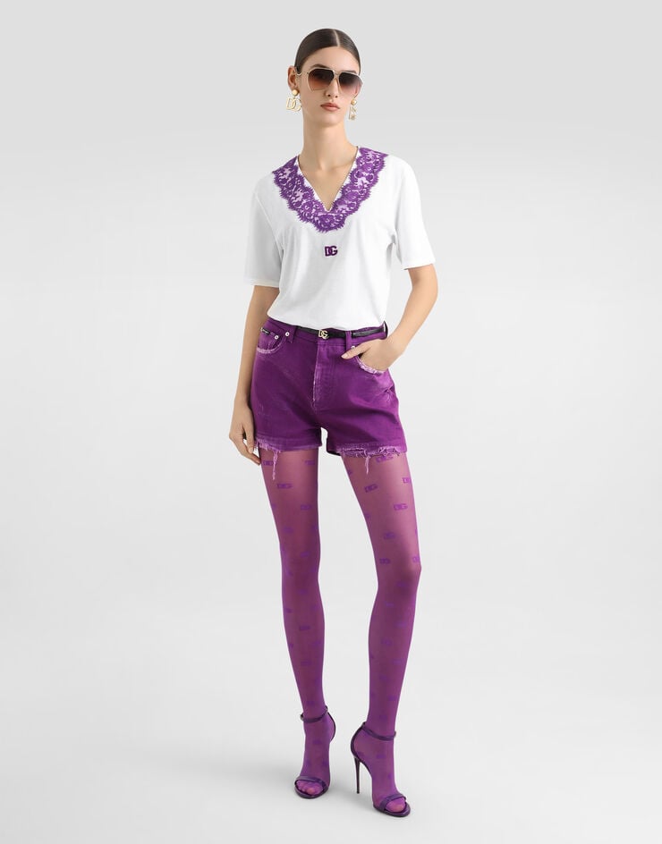 Dolce & Gabbana Jersey t-shirt with lace and DG patch White F8G99ZGDDBP