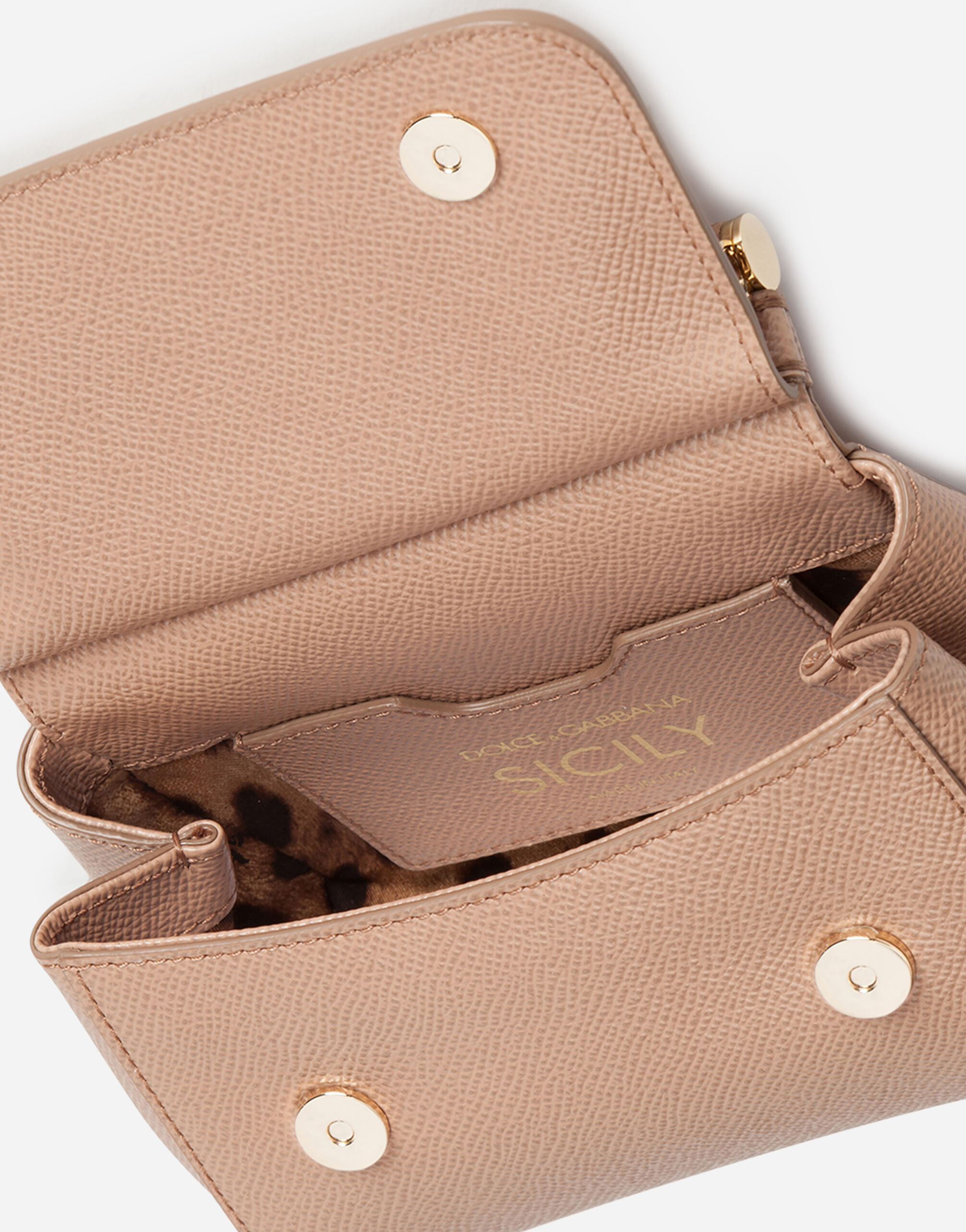 Dauphine calfskin Sicily mini bag with rhinestone embellishement in Beige for Women Dolce Gabbana US