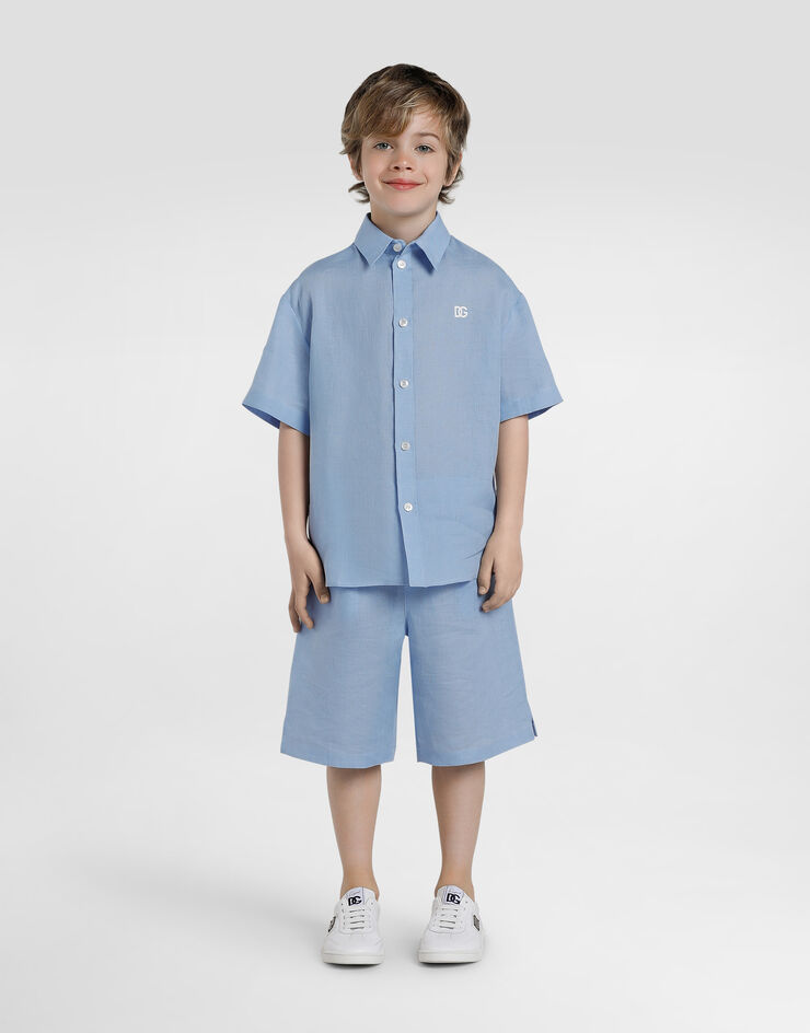 Dolce & Gabbana Short-sleeved linen canvas shirt Azure L44S55FU4MH