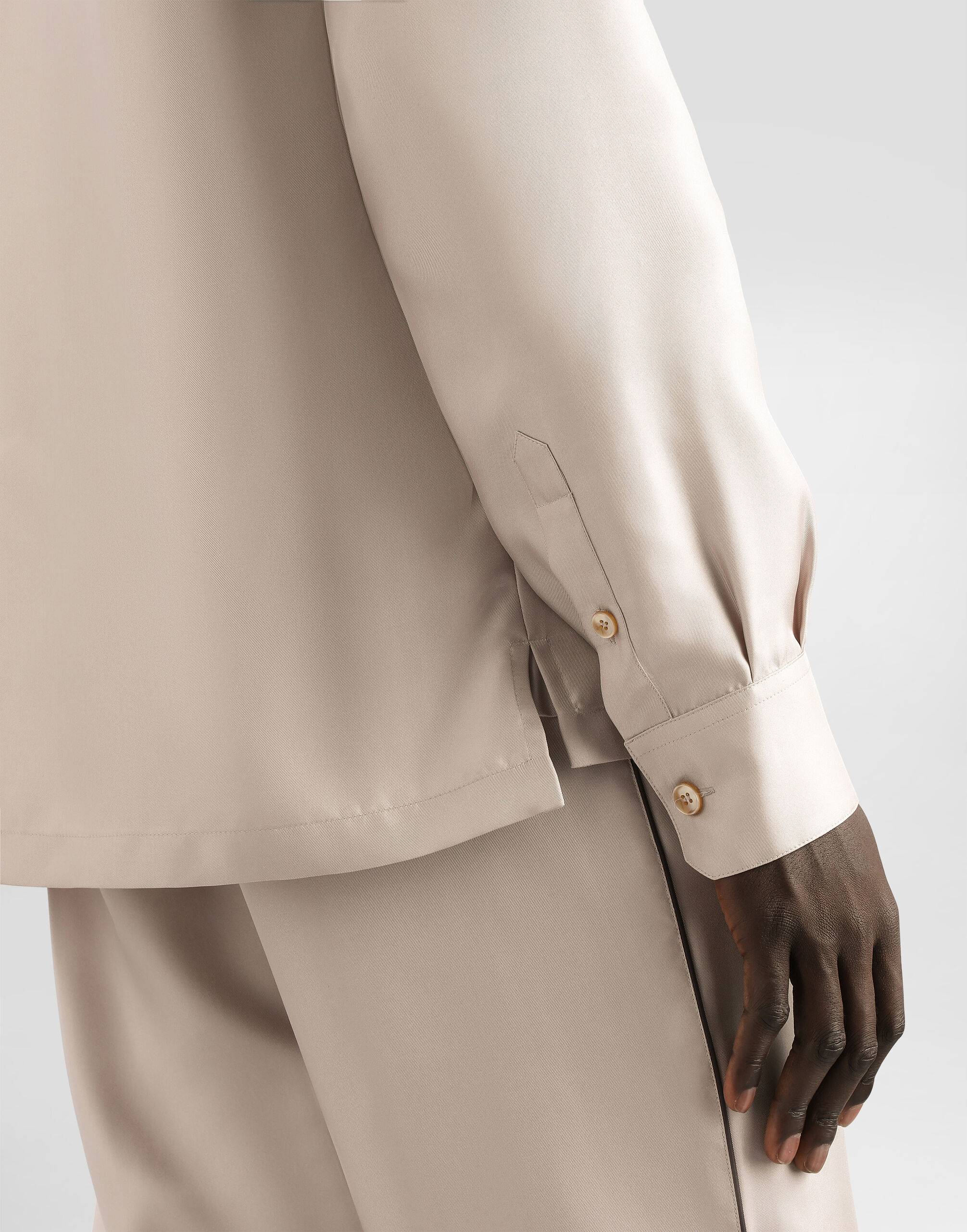 DOLCE&GABBANA シースルー 刺繍 長袖シャツ Silk shirt with embroidery in Beige for Men | Dolce&Gabbana® US