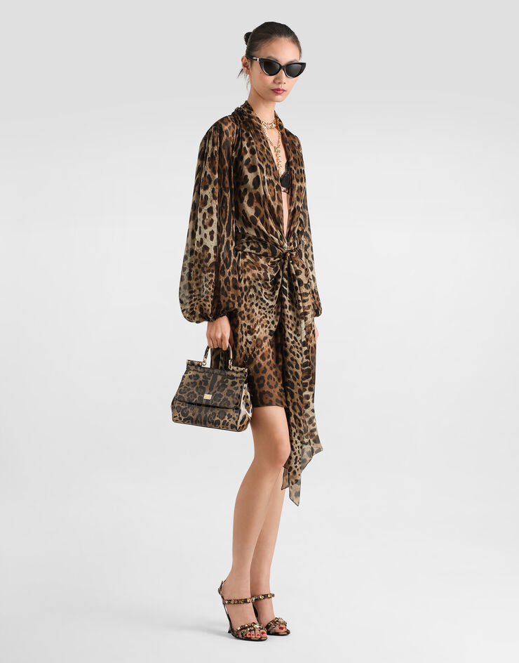 Dolce & Gabbana Kleid aus Chiffon mit Leo-Print Drucken F612JTFS1AR
