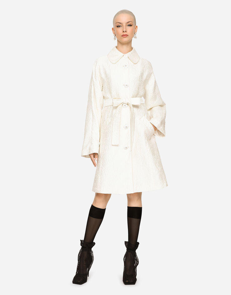 Dolce & Gabbana Belted floral jacquard coat White F0C3RTHJMOK