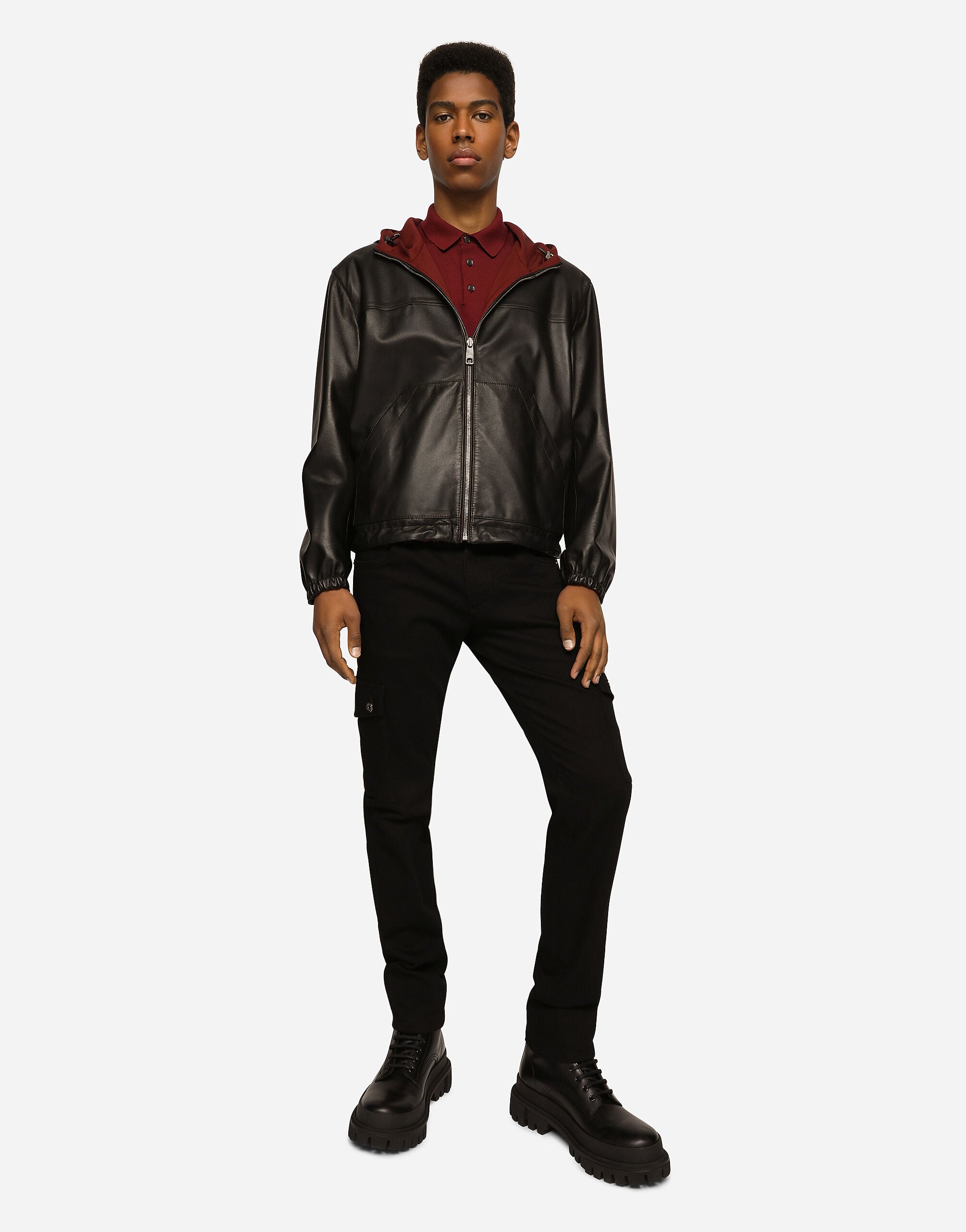 Reversible stretch wool and leather jacket in Multicolor for Men