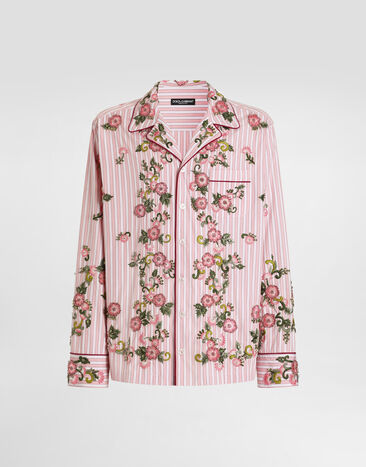 Dolce & Gabbana Cotton and silk vanity shirt with embroidery Multicolor G5OF6ZGK187