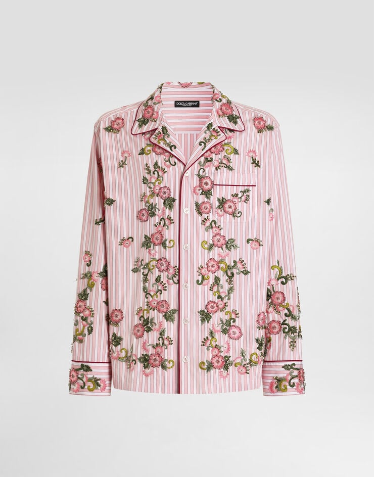 Dolce & Gabbana Cotton and silk vanity shirt with embroidery Multicolor G5OF6ZGK187