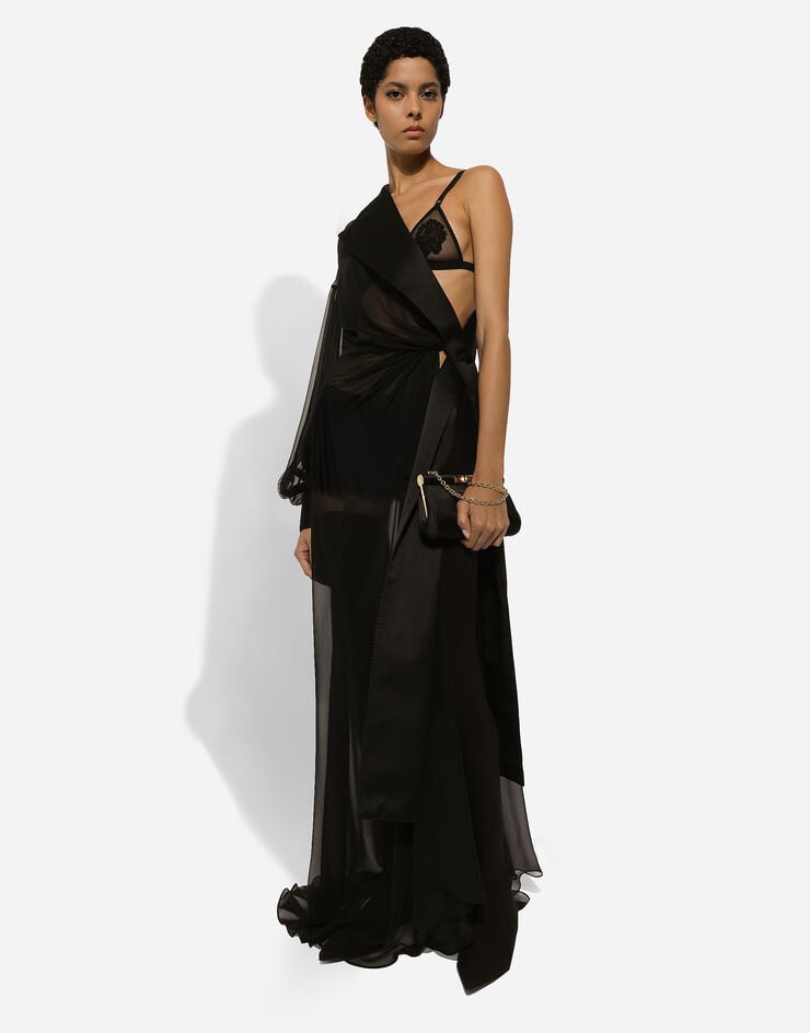 Dolce & Gabbana Longue robe asymétrique en mousseline Noir F6JHETFU1AT