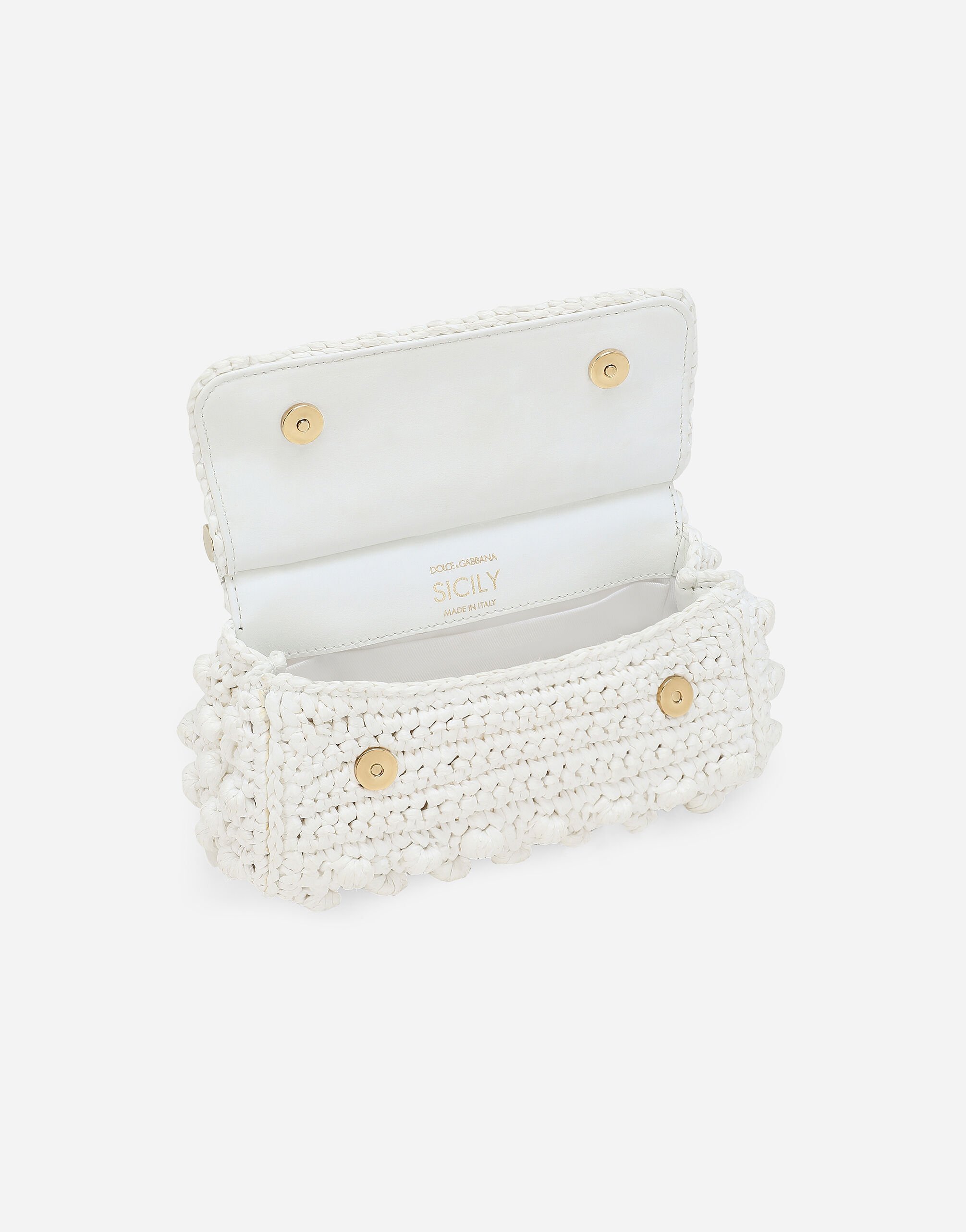 Small raffia crochet Sicily bag in White for Women Dolce Gabbana
