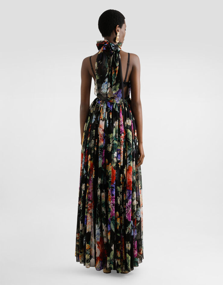 Dolce & Gabbana Langes Kleid aus Chiffon mit Blumenbouquet-Print Drucken F6ALPTIS1Y5