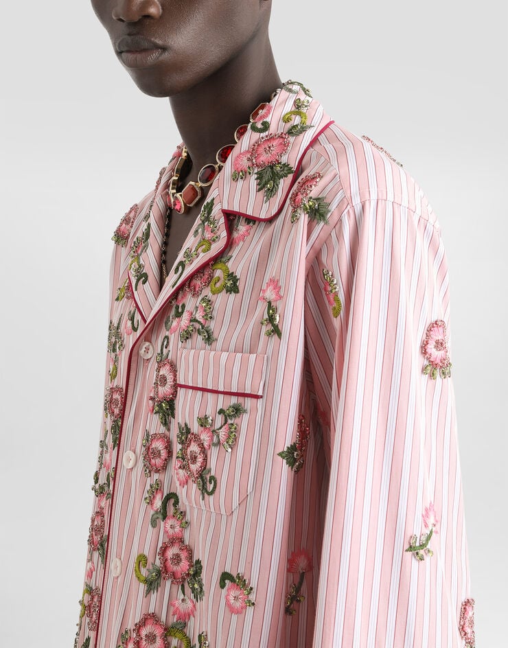 Dolce & Gabbana Cotton and silk vanity shirt with embroidery Multicolor G5OF6ZGK187