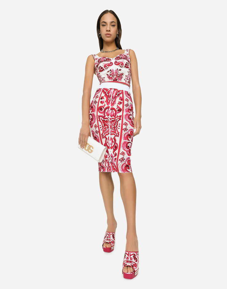 Dolce&Gabbana Majolica-print marquisette bustier top Multicolor F7W98TFPSH5