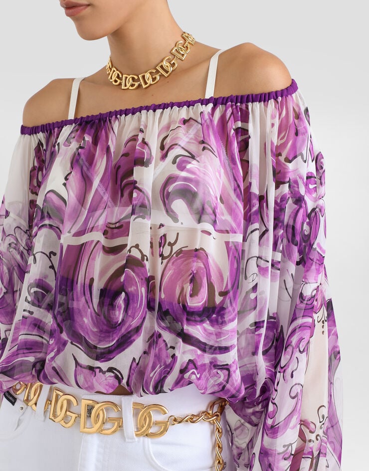 Dolce & Gabbana Majolica-print silk chiffon top Multicolor F72G7THI1T4