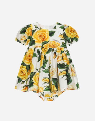 Dolce & Gabbana Poplin dress with bloomers and yellow rose print Print L23DI5FI5JW