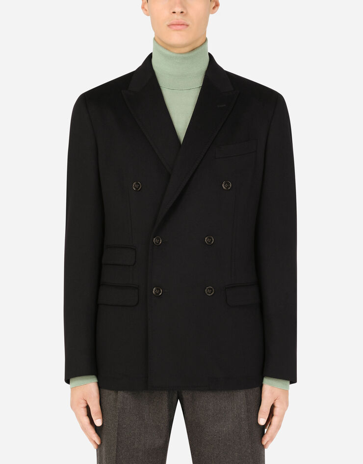 Dolce & Gabbana Unstrukturierte zweireihige Jacke aus Kaschmir Blau G2JY7TFU2AX