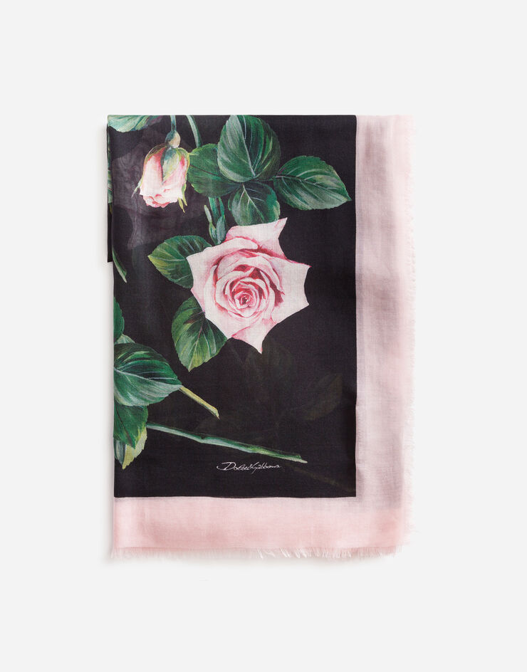 Dolce & Gabbana Tropical rose print cashmere and silk foulard 140 x 140 FLORAL PRINT FS209AGDS21