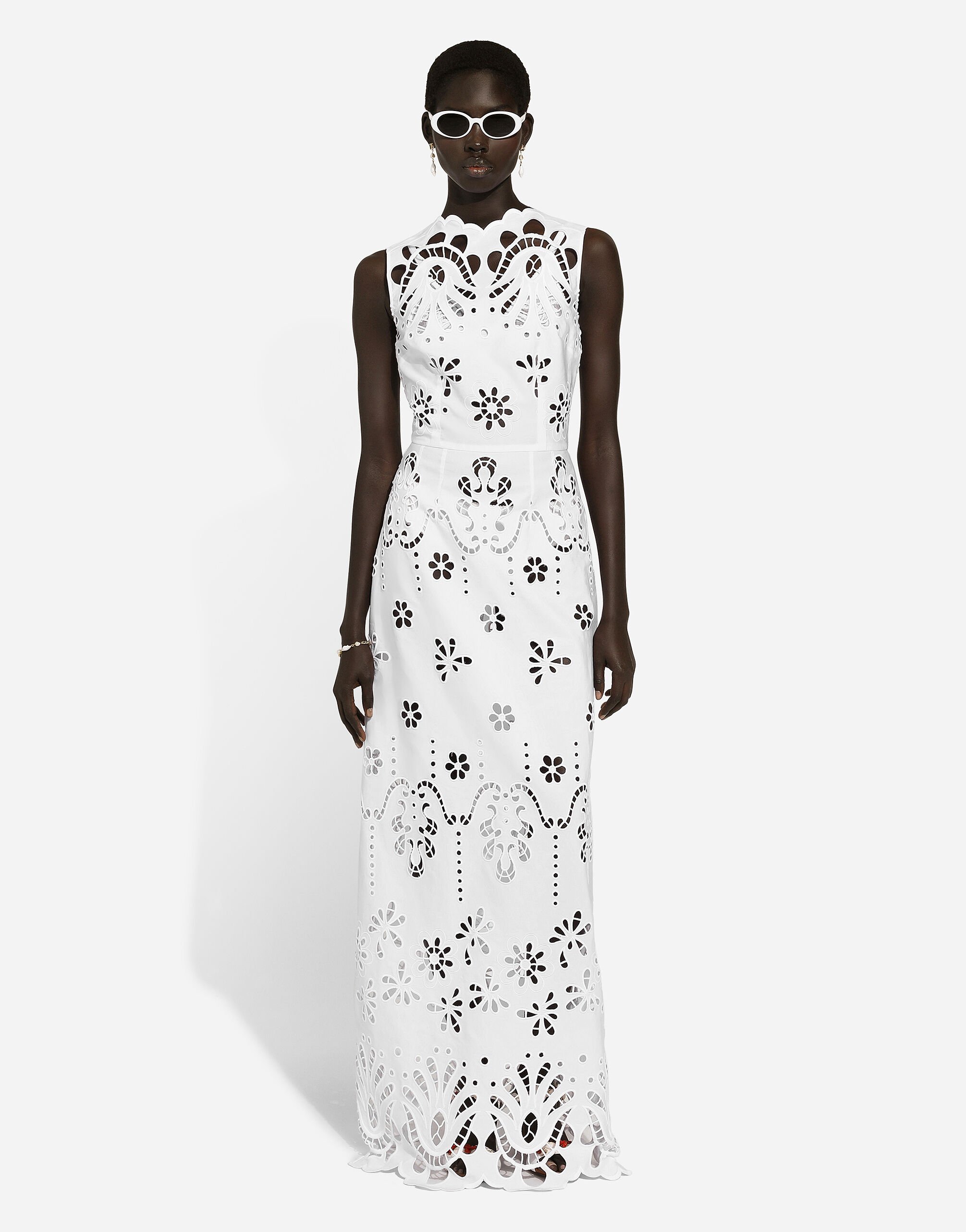 Long cotton dress with cut-out detailing in White for Women