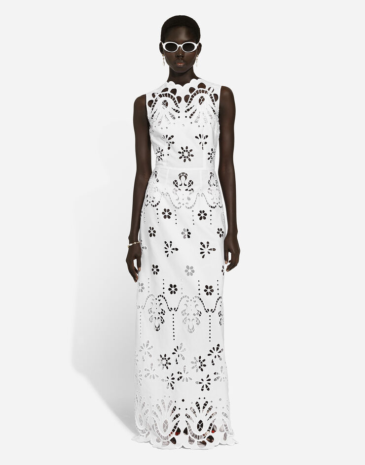 Dolce & Gabbana 挖剪刺绣棉质长款连衣裙 白 F6JIOZGDCJW