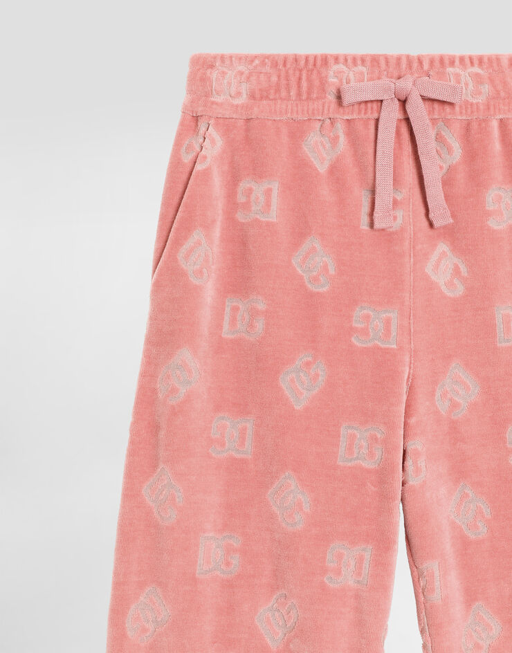 Dolce & Gabbana Chenille jogging pants with jacquard DG logo Pink L5JPF8FJ7DL