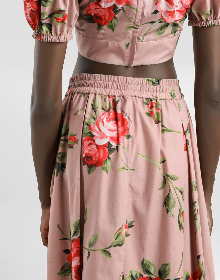 Dolce & Gabbana Rose bouquet-print midi skirt Multicolor F4DC7THS5UT