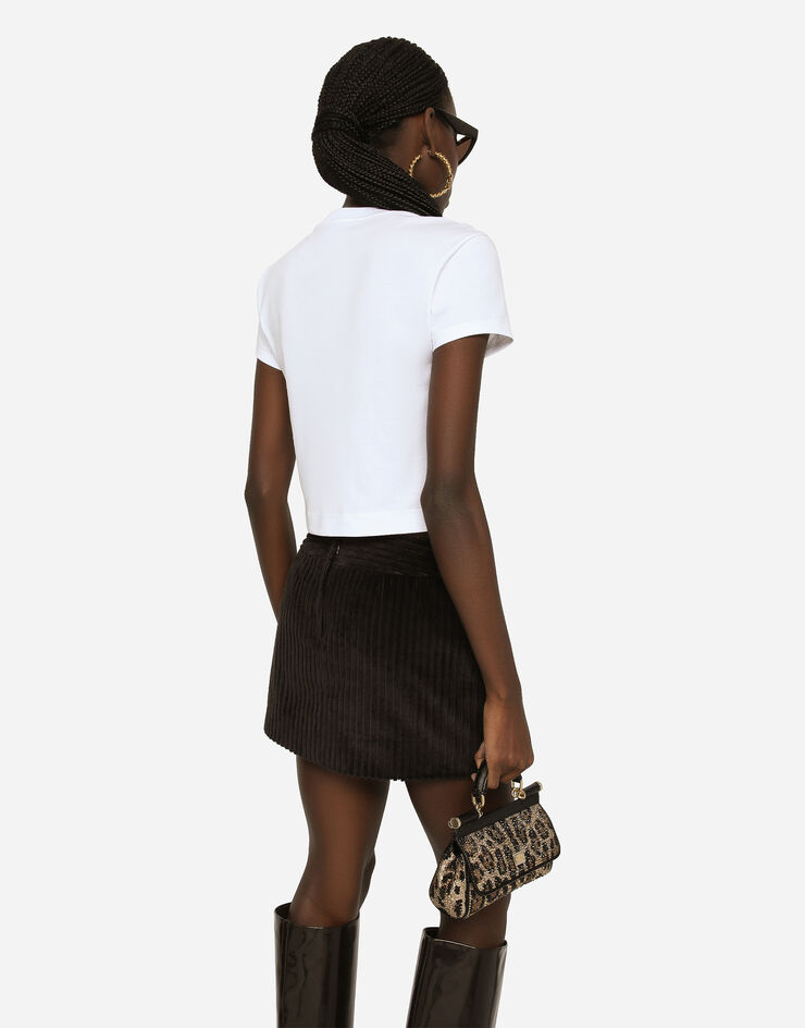 Dolce&Gabbana Corduroy miniskirt with logo tag Brown F4CO7TFUWEU