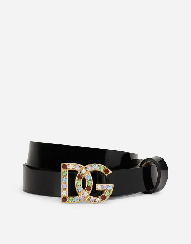 Dolce & Gabbana Patent leather belt with multi-colored crystals Black EE0063A1471