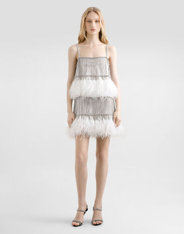 Dolce & Gabbana Satin dress with feathers Crystal F60FHZGDDI6