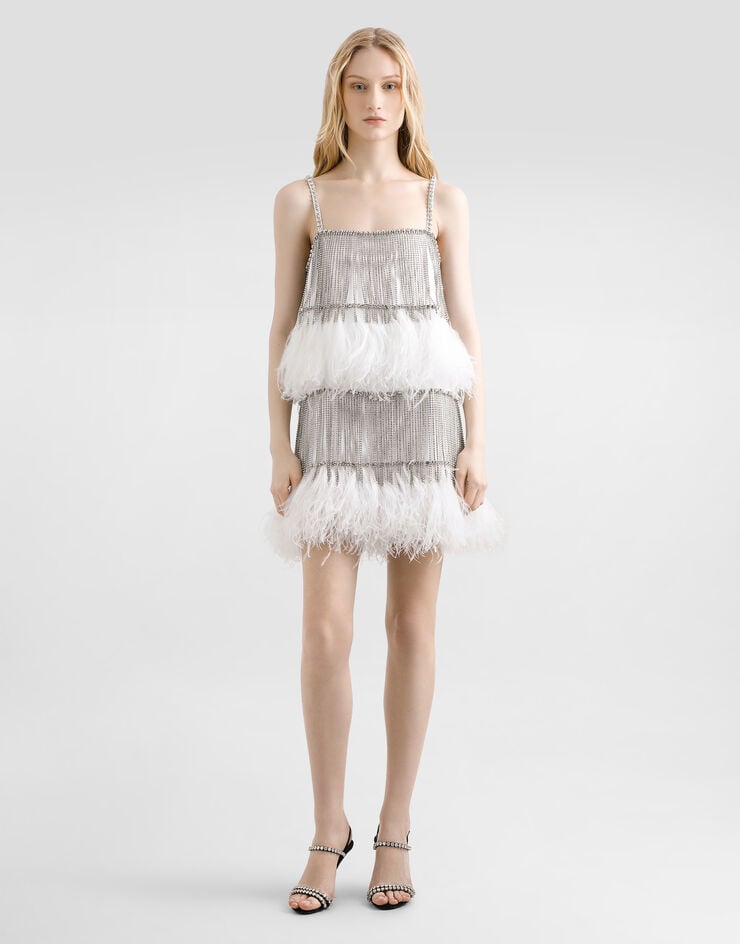 Dolce & Gabbana Satin dress with feathers Crystal F60FHZGDDI6