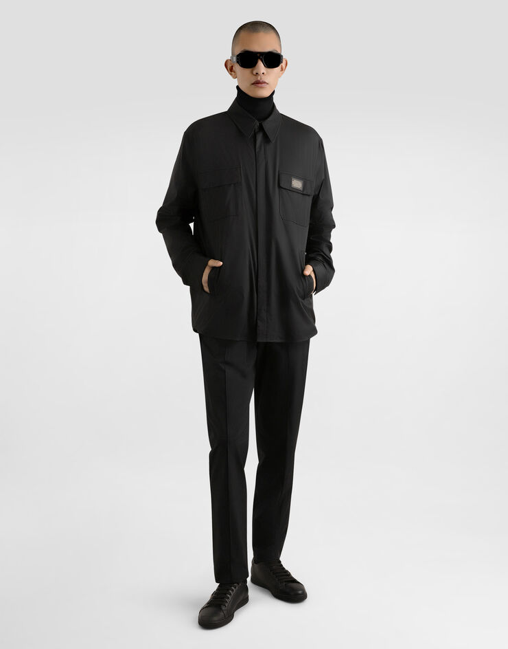 Dolce&Gabbana Hemd aus Nylon mit Logoplakette Schwarz G5KI7TGG731