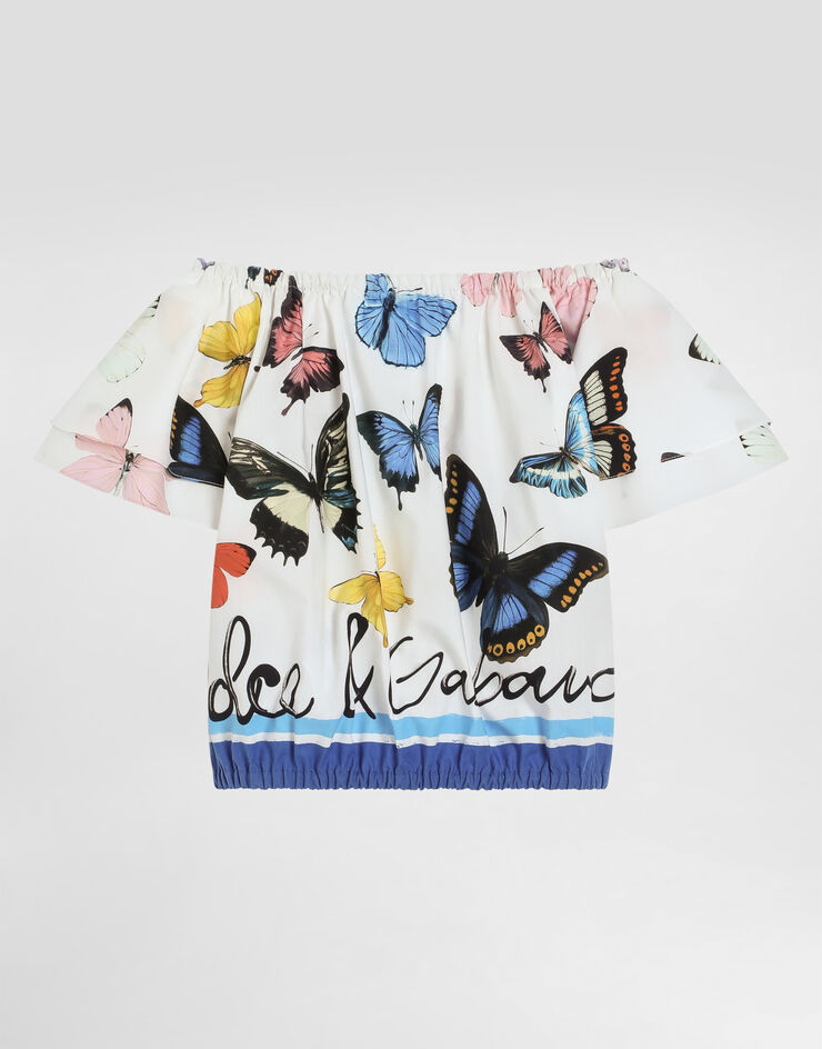 Dolce & Gabbana Top in popeline di cotone con stampa Farfalle Stampa L56S25FI5KS