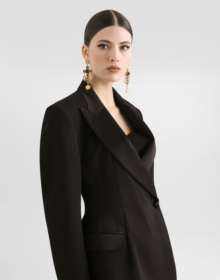 Dolce & Gabbana Double-breasted wool gabardine tuxedo jacket Black F297FTFU21E