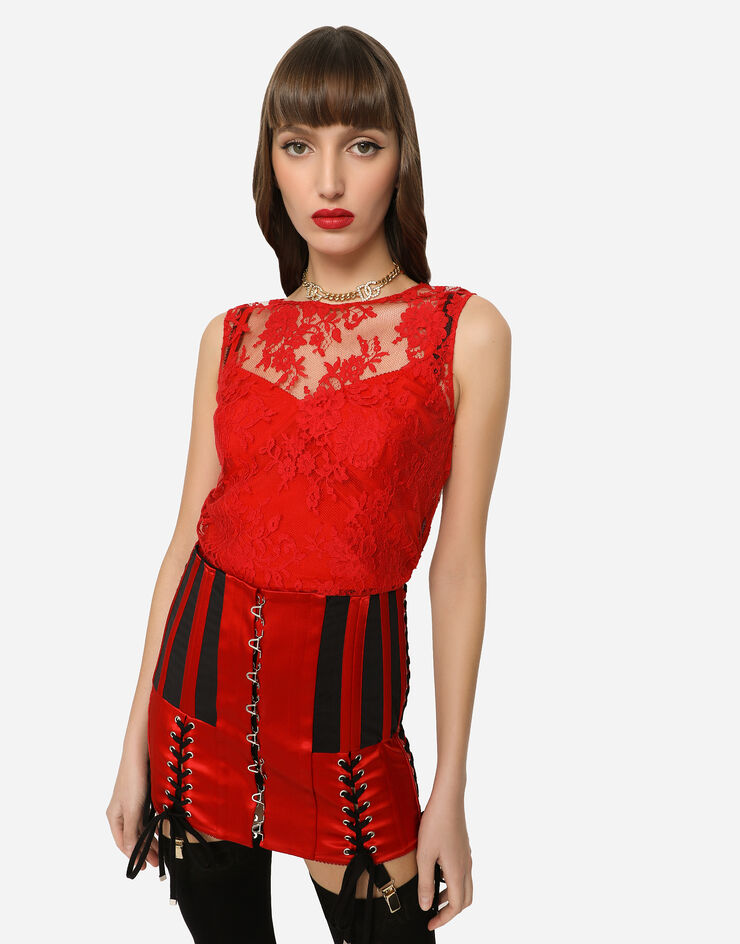 Dolce & Gabbana Top aus floraler Chantilly-Spitze Rot F772CTHLMU0