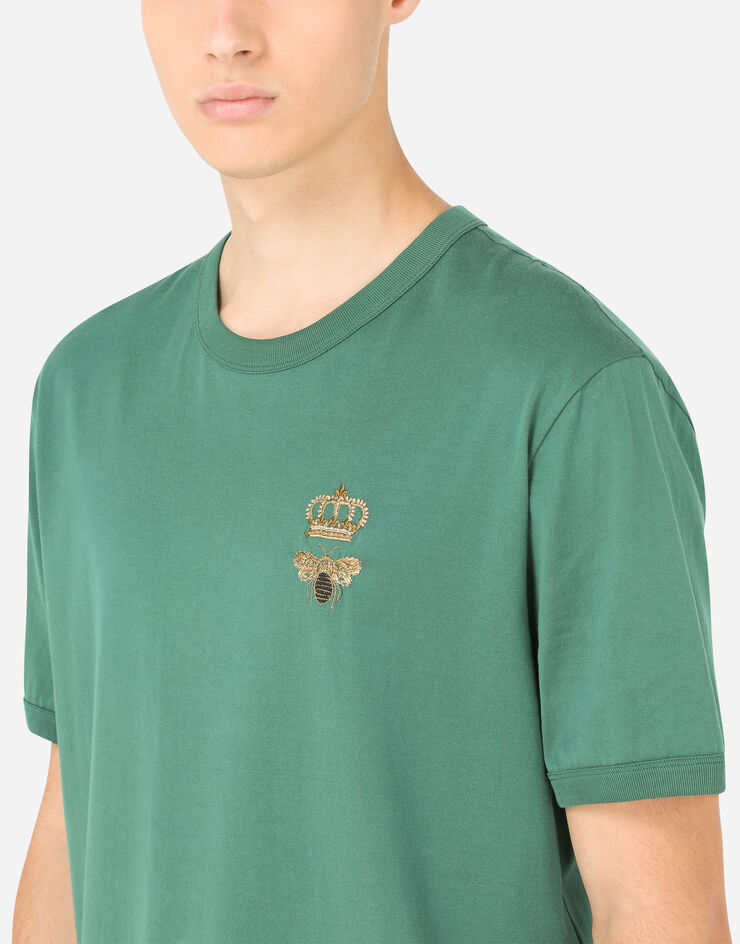 Dolce & Gabbana Cotton T-shirt with French wire embellishment Green G8JX7ZG7WUQ