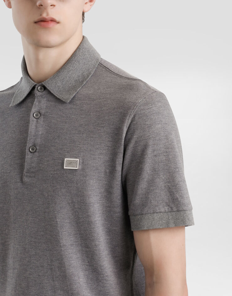 Dolce & Gabbana Polo de algodón con placa con logotipo Gris G8SN1TFU7EN