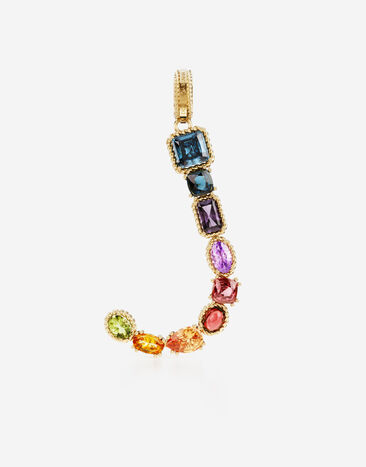 Dolce & Gabbana Подвеска в форме буквы J Rainbow alphabet из желтого золота 18 карат с разноцветными камнями желтое золото WAPR1GWMIX6