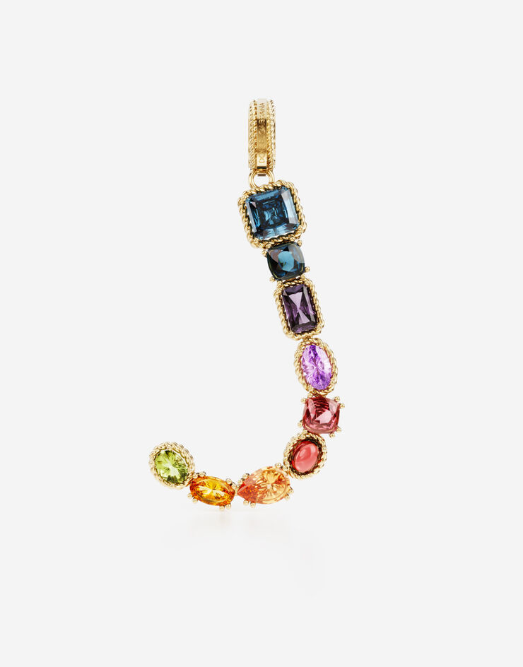 Dolce & Gabbana Rainbow alphabet J 18 kt yellow gold charm with multicolor fine gems Gold WANR1GWMIXJ