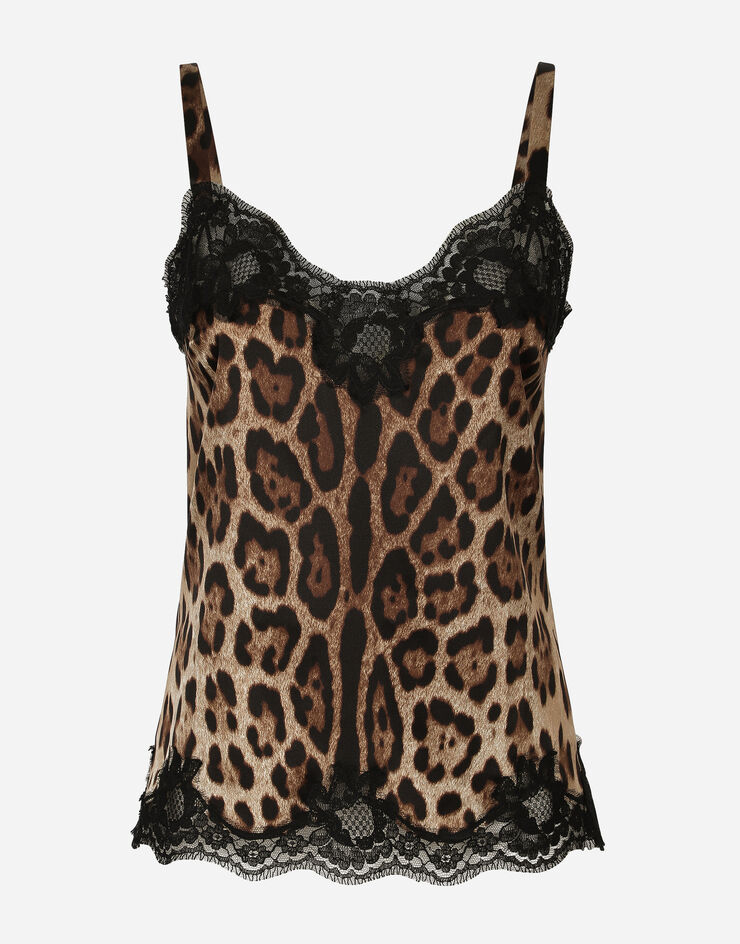 Dolce & Gabbana Top de lencería en raso con estampado de leopardo y encaje Multicolor O7A00TONO21