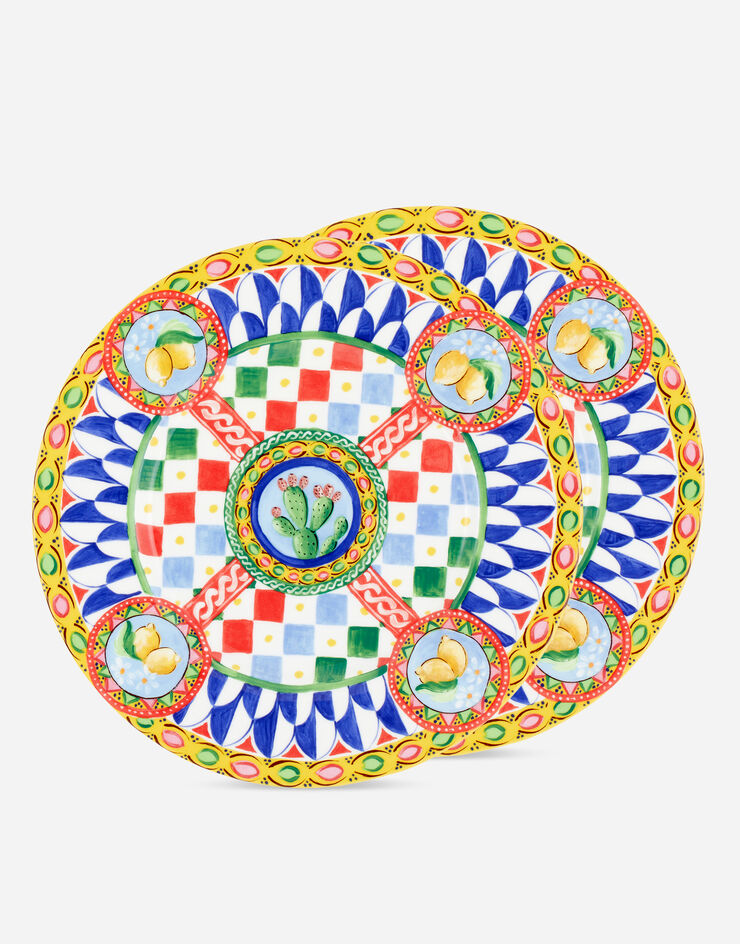 Dolce & Gabbana Set 2 Dinner Plates in Fine Porcelain Multicolor TC0S04TCA07