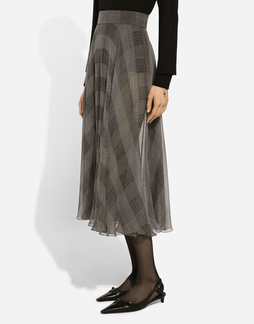Dolce & Gabbana Silk chiffon calf-length circle skirt with glen plaid print Multicolor F4CSOTIS1WD