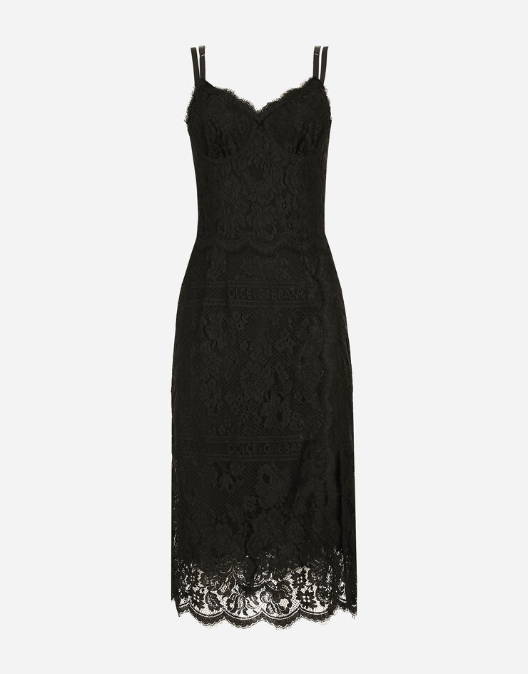 Dolce & Gabbana Vestido midi de encaje con doble festón Negro F6R1ZTHLMPB