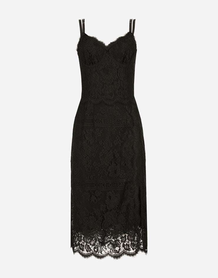 Dolce & Gabbana Lace midi dress with double scalloped detailing Black F6R1ZTHLMPB