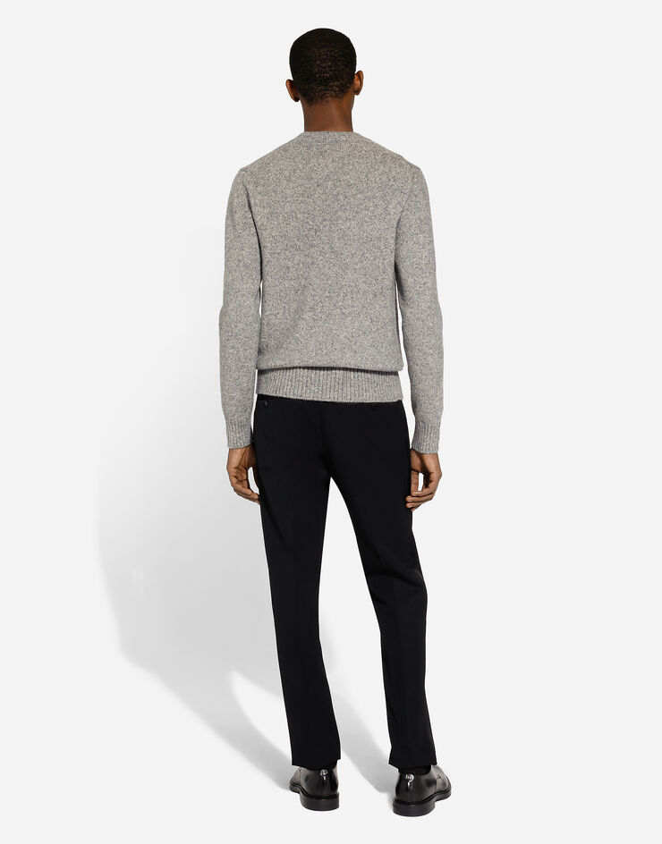 Dolce & Gabbana Round-neck wool sweater with DG embroidery Grey GXX02ZJFMIM