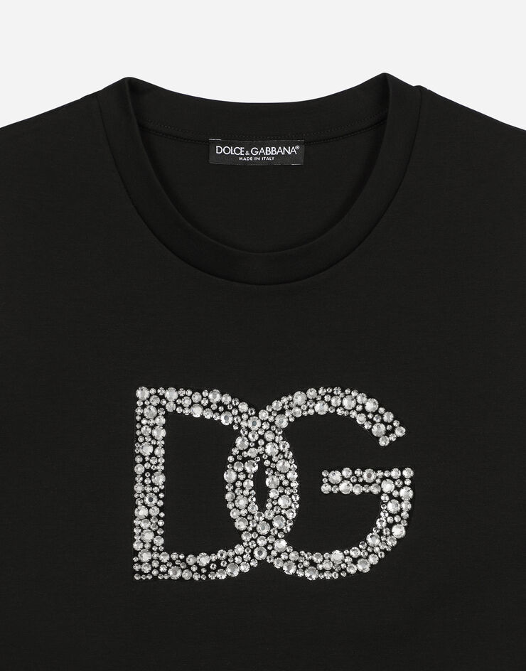Dolce & Gabbana Tanktop aus Interlock mit DG-Kristalldekor Schwarz F8Q42ZG7BUL