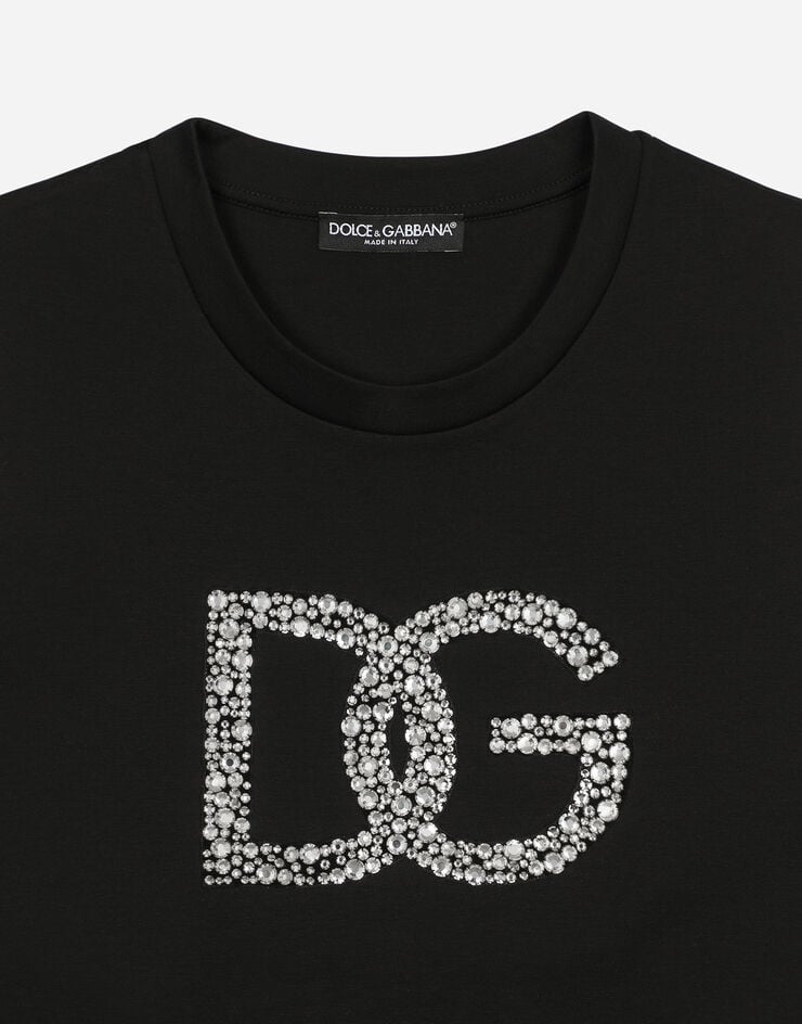 Dolce & Gabbana Canotta in interlock con decoro DG crystal Nero F8Q42ZG7BUL